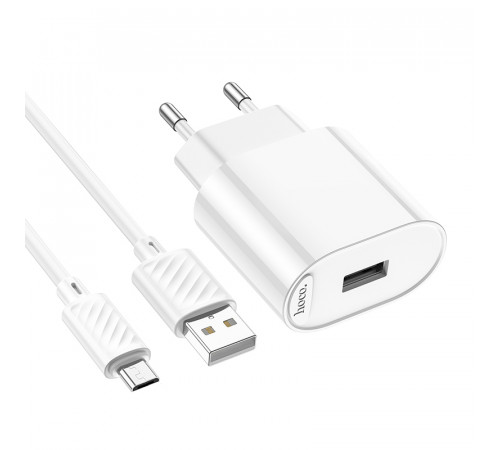 Мережевий зарядний пристрій з кабелем HOCO C109A(10.5W) Fighter single port charger set(Micro) White (6942007656603)