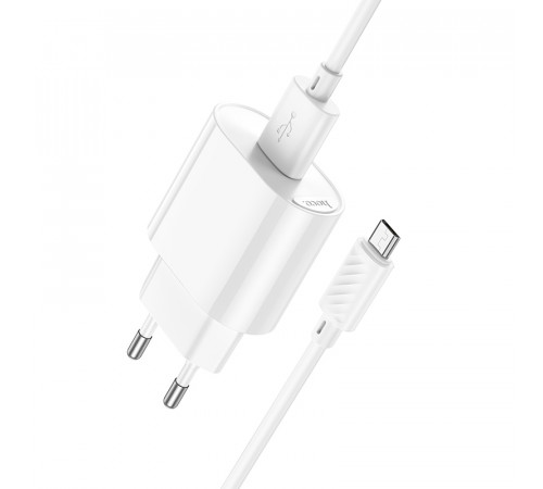 Мережевий зарядний пристрій з кабелем HOCO C109A(10.5W) Fighter single port charger set(Micro) White (6942007656603)