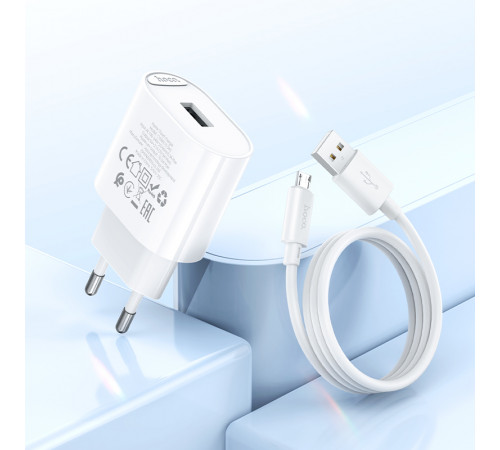 Мережевий зарядний пристрій з кабелем HOCO C109A(10.5W) Fighter single port charger set(Micro) White (6942007656603)
