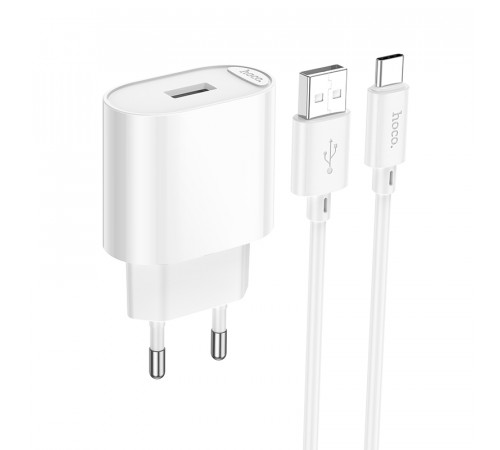Мережевий зарядний пристрій з кабелем HOCO C109A(10.5W) Fighter single port charger set(Type-C) White (6942007656610)