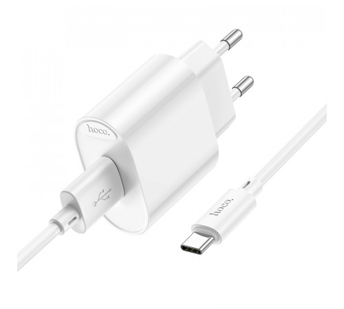Мережевий зарядний пристрій з кабелем HOCO C109A(10.5W) Fighter single port charger set(Type-C) White (6942007656610)