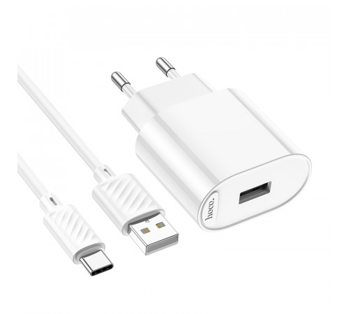 Мережевий зарядний пристрій з кабелем HOCO C109A(10.5W) Fighter single port charger set(Type-C) White (6942007656610)
