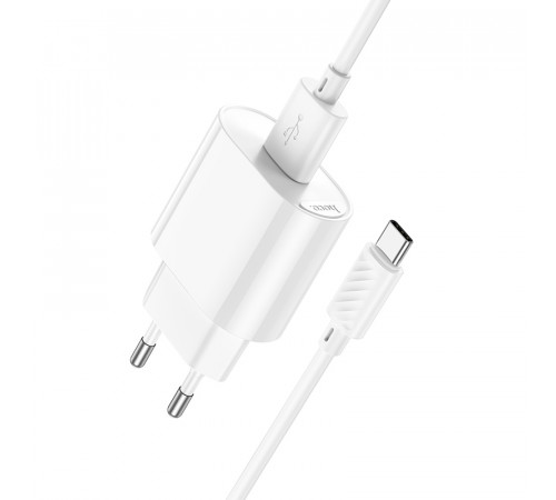 Мережевий зарядний пристрій з кабелем HOCO C109A(10.5W) Fighter single port charger set(Type-C) White (6942007656610)