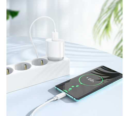 Мережевий зарядний пристрій з кабелем HOCO C109A(10.5W) Fighter single port charger set(Type-C) White (6942007656610)