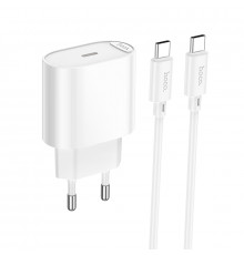Мережевий зарядний пристрій з кабелем HOCO C109A(PD20W) Fighter single port PD20W charger set(C to C) White (6942007656672)