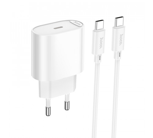 Мережевий зарядний пристрій з кабелем HOCO C109A(PD20W) Fighter single port PD20W charger set(C to C) White (6942007656672)
