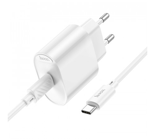 Мережевий зарядний пристрій з кабелем HOCO C109A(PD20W) Fighter single port PD20W charger set(C to C) White (6942007656672)