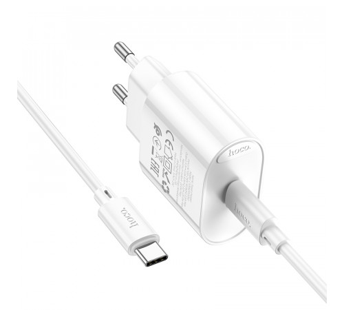 Мережевий зарядний пристрій з кабелем HOCO C109A(PD20W) Fighter single port PD20W charger set(C to C) White (6942007656672)