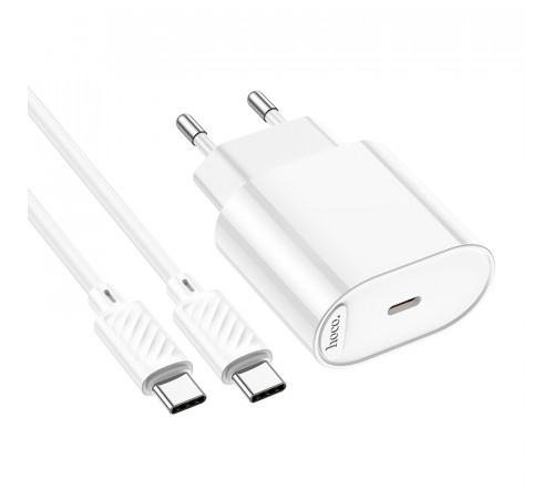 Мережевий зарядний пристрій з кабелем HOCO C109A(PD20W) Fighter single port PD20W charger set(C to C) White (6942007656672)
