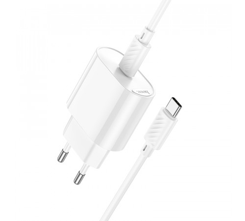 Мережевий зарядний пристрій з кабелем HOCO C109A(PD20W) Fighter single port PD20W charger set(C to C) White (6942007656672)