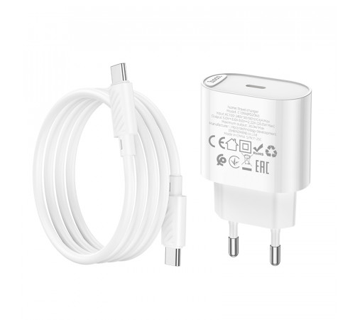Мережевий зарядний пристрій з кабелем HOCO C109A(PD20W) Fighter single port PD20W charger set(C to C) White (6942007656672)