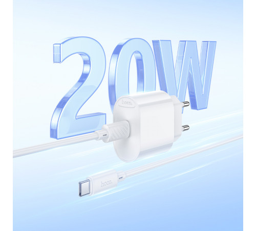 Мережевий зарядний пристрій з кабелем HOCO C109A(PD20W) Fighter single port PD20W charger set(C to C) White (6942007656672)