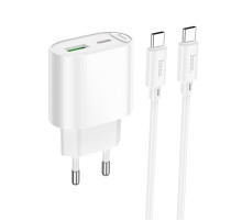 Мережевий зарядний пристрій з кабелем HOCO C109A(PD20W+QC3.0) Fighter PD20W+QC3.0 charger set(C to C) White (6942007656733)