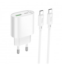 Мережевий зарядний пристрій з кабелем HOCO C109A(PD20W+QC3.0) Fighter PD20W+QC3.0 charger set(C to C) White (6942007656733)