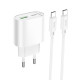 Мережевий зарядний пристрій з кабелем HOCO C109A(PD20W+QC3.0) Fighter PD20W+QC3.0 charger set(C to C) White (6942007656733)