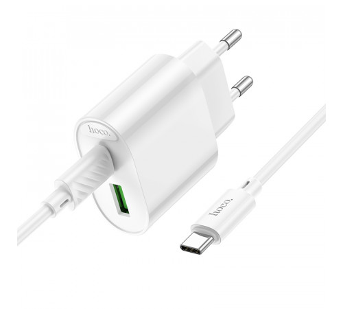 Мережевий зарядний пристрій з кабелем HOCO C109A(PD20W+QC3.0) Fighter PD20W+QC3.0 charger set(C to C) White (6942007656733)
