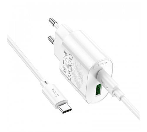Мережевий зарядний пристрій з кабелем HOCO C109A(PD20W+QC3.0) Fighter PD20W+QC3.0 charger set(C to C) White (6942007656733)