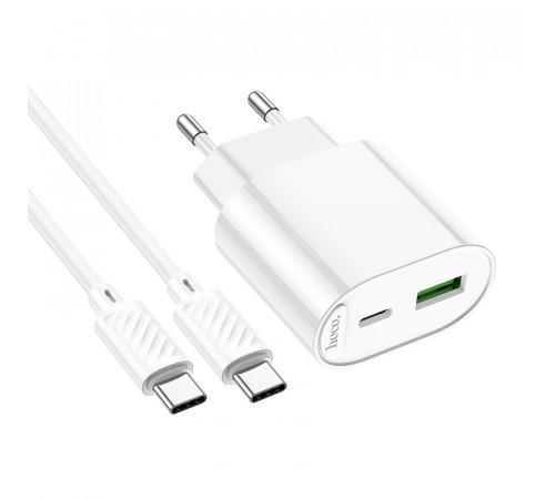 Мережевий зарядний пристрій з кабелем HOCO C109A(PD20W+QC3.0) Fighter PD20W+QC3.0 charger set(C to C) White (6942007656733)