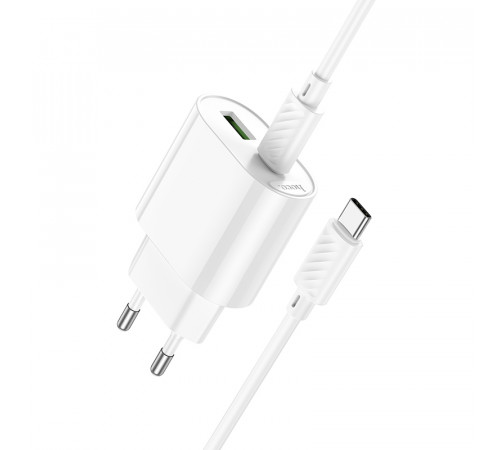 Мережевий зарядний пристрій з кабелем HOCO C109A(PD20W+QC3.0) Fighter PD20W+QC3.0 charger set(C to C) White (6942007656733)