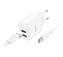 Мережевий зарядний пристрій з кабелем HOCO C141A Smart dual-port charger set(Type-C) White (6942007627917)