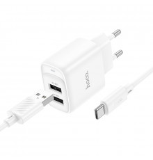Мережевий зарядний пристрій з кабелем HOCO C141A Smart dual-port charger set(Type-C) White (6942007627917)