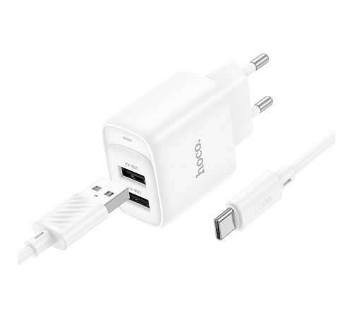 Мережевий зарядний пристрій з кабелем HOCO C141A Smart dual-port charger set(Type-C) White (6942007627917)