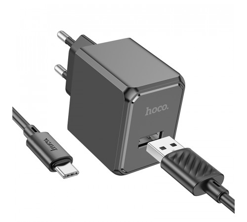 Мережевий зарядний пристрій з кабелем HOCO CS11A Ocean single port charger set(Type-C) Black (6942007603607)