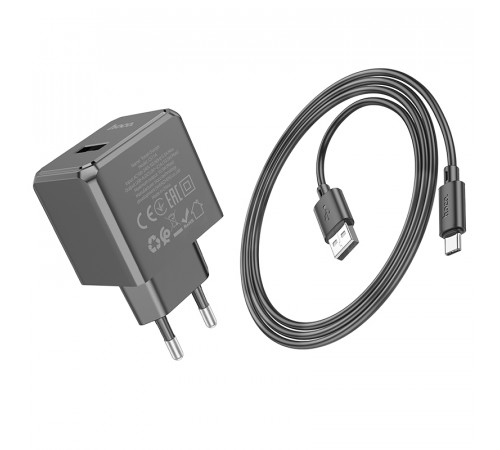 Мережевий зарядний пристрій з кабелем HOCO CS11A Ocean single port charger set(Type-C) Black (6942007603607)