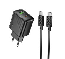 Мережевий зарядний пристрій з кабелем HOCO CS25A Rico PD20W+QC3.0 charger set(C to C) Black (6942007639804)