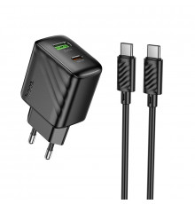 Мережевий зарядний пристрій з кабелем HOCO CS25A Rico PD20W+QC3.0 charger set(C to C) Black (6942007639804)
