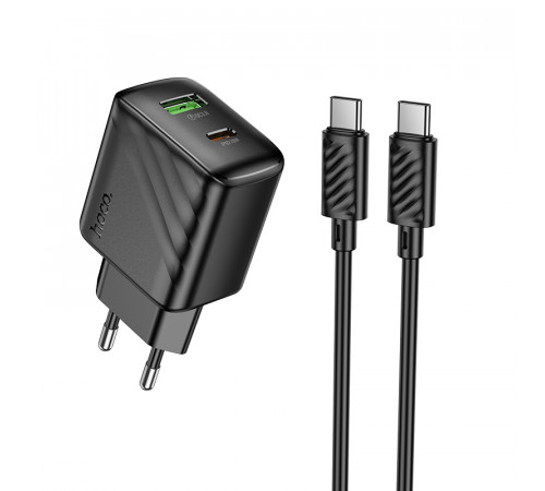 Мережевий зарядний пристрій з кабелем HOCO CS25A Rico PD20W+QC3.0 charger set(C to C) Black (6942007639804)
