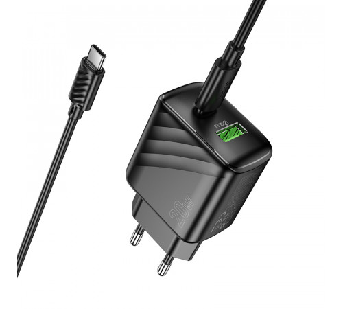 Мережевий зарядний пристрій з кабелем HOCO CS25A Rico PD20W+QC3.0 charger set(C to C) Black (6942007639804)