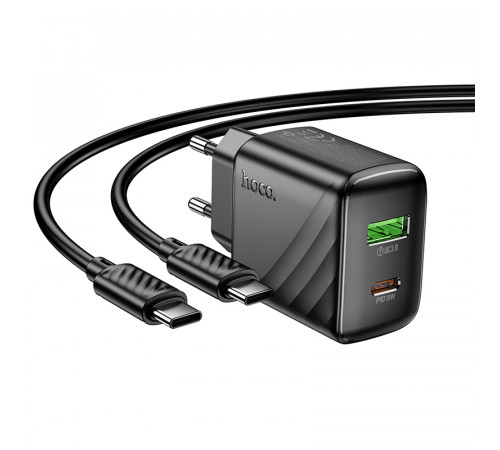 Мережевий зарядний пристрій з кабелем HOCO CS25A Rico PD20W+QC3.0 charger set(C to C) Black (6942007639804)