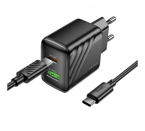 Мережевий зарядний пристрій з кабелем HOCO CS25A Rico PD20W+QC3.0 charger set(C to C) Black (6942007639804)