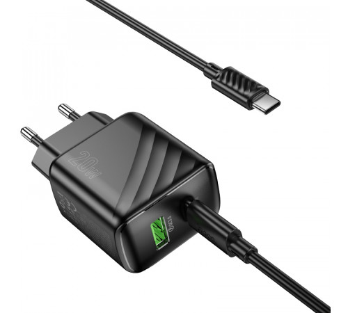 Мережевий зарядний пристрій з кабелем HOCO CS25A Rico PD20W+QC3.0 charger set(C to C) Black (6942007639804)