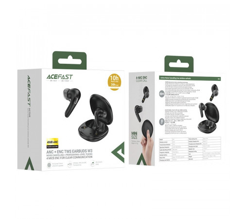 Бездротові навушники TWS ACEFAST W3, ANC+ENC, IPX4, Black (6974316284796)