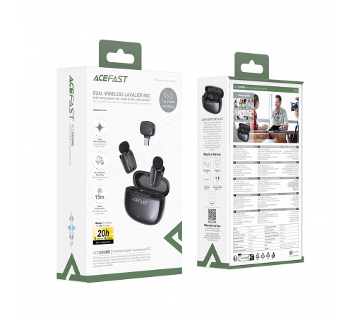 Бездротова мікрофонна система ACEFAST R2 dual-mic (Type-C) Black (6974316284901)