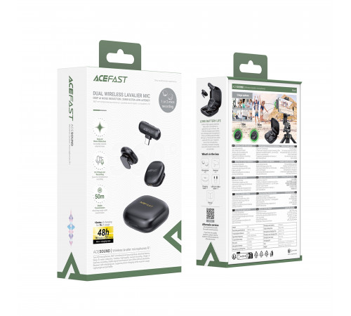 Бездротова мікрофонна система ACEFAST R1 dual-mic (Type-C) Black (6974316284895)