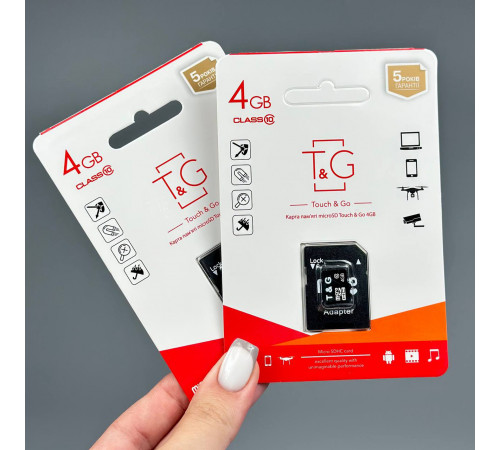 Карта пам'яті T&G 4Gb 10 Class (з адаптером SD)