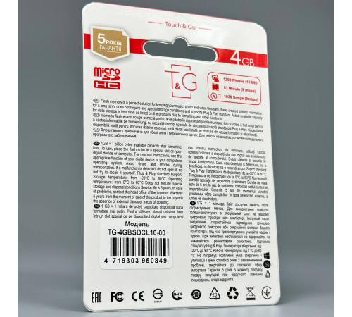 Карта пам'яті T&G 4Gb 10 Class (без адаптера)