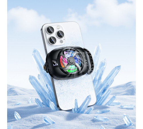 Кулер для мобільного HOCO GM76 Blue diamond mobile phone cooler Black (6942007656764)