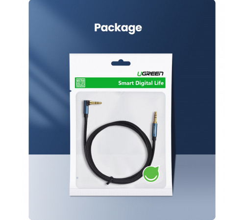 Аудіокабель UGREEN AV112, 3.5mm Male to 3.5mm Male, nylon braid, 2m, Blue (UGR-60181)