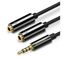 Аудіокабель UGREEN AV141 3.5mm male to 2 3.5mm female, 0,2m Black (UGR-30619)