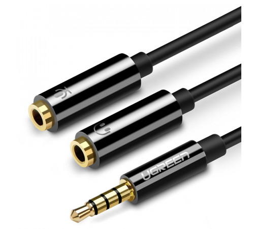 Аудіокабель UGREEN AV141 3.5mm male to 2 3.5mm female, 0,2m Black (UGR-30619)