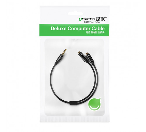 Аудіокабель UGREEN AV141 3.5mm male to 2 3.5mm female, 0,2m Black (UGR-30619)