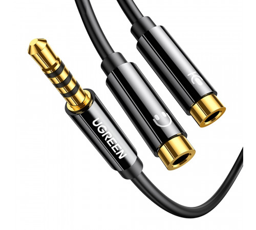 Аудіокабель UGREEN AV141 3.5mm male to 2 3.5mm female, 0,2m Black (UGR-30619)