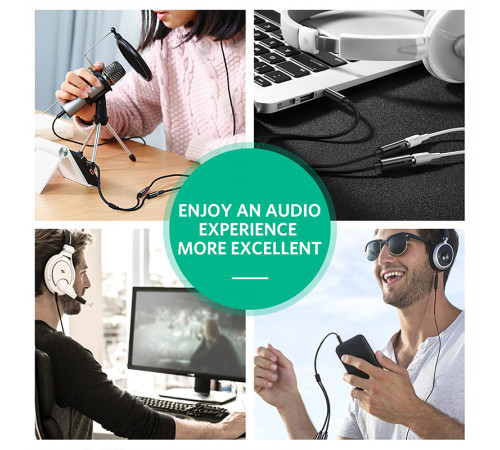 Аудіокабель UGREEN AV141 3.5mm male to 2 3.5mm female, 0,2m Black (UGR-30619)