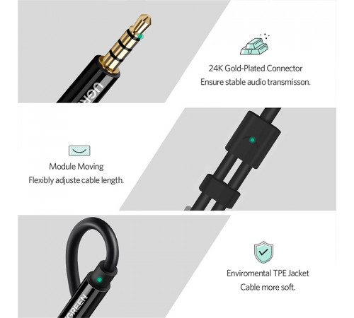 Аудіокабель UGREEN AV141 3.5mm male to 2 3.5mm female, 0,2m Black (UGR-30619)