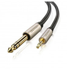 Аудіокабель UGREEN AV127 3.5mm Male to 6.35mm Male, TRS Stereo Audio Cable, nylon braid, 5m Gray (UGR-10630)