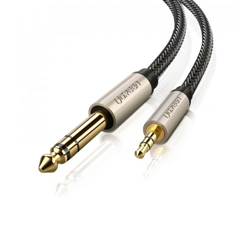 Аудіокабель UGREEN AV127 3.5mm Male to 6.35mm Male, TRS Stereo Audio Cable, nylon braid, 5m Gray (UGR-10630)